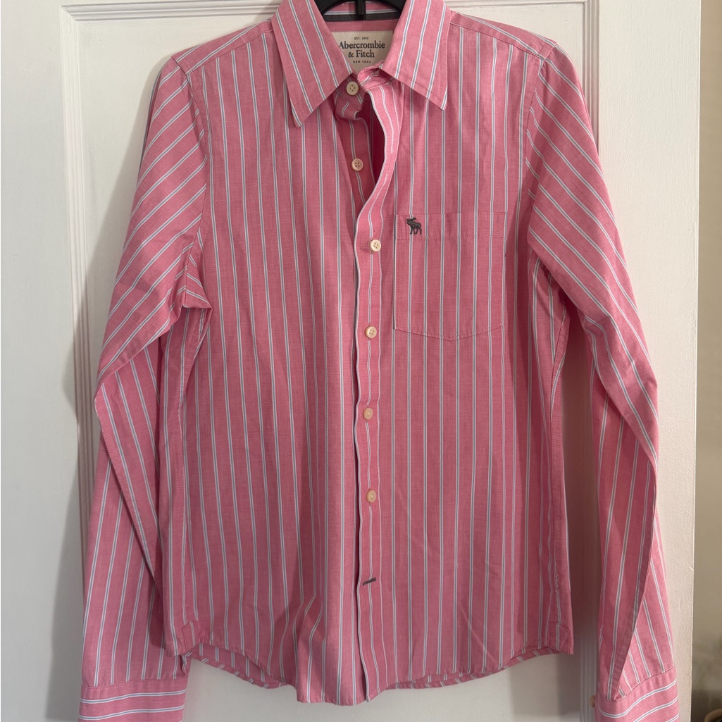 Abercrombie & Fitch Men's Pink And White Striped Shirt